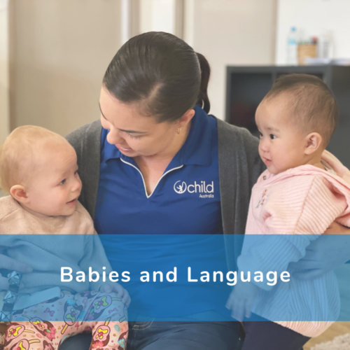 A poster that reads 'babies and language'
