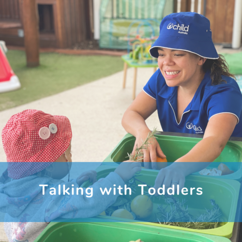 A poster that reads 'talking with toddlers'