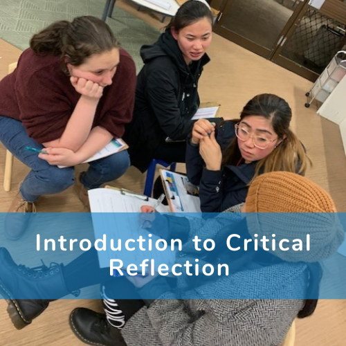 A poster that reads: Intro to Critical Reflection